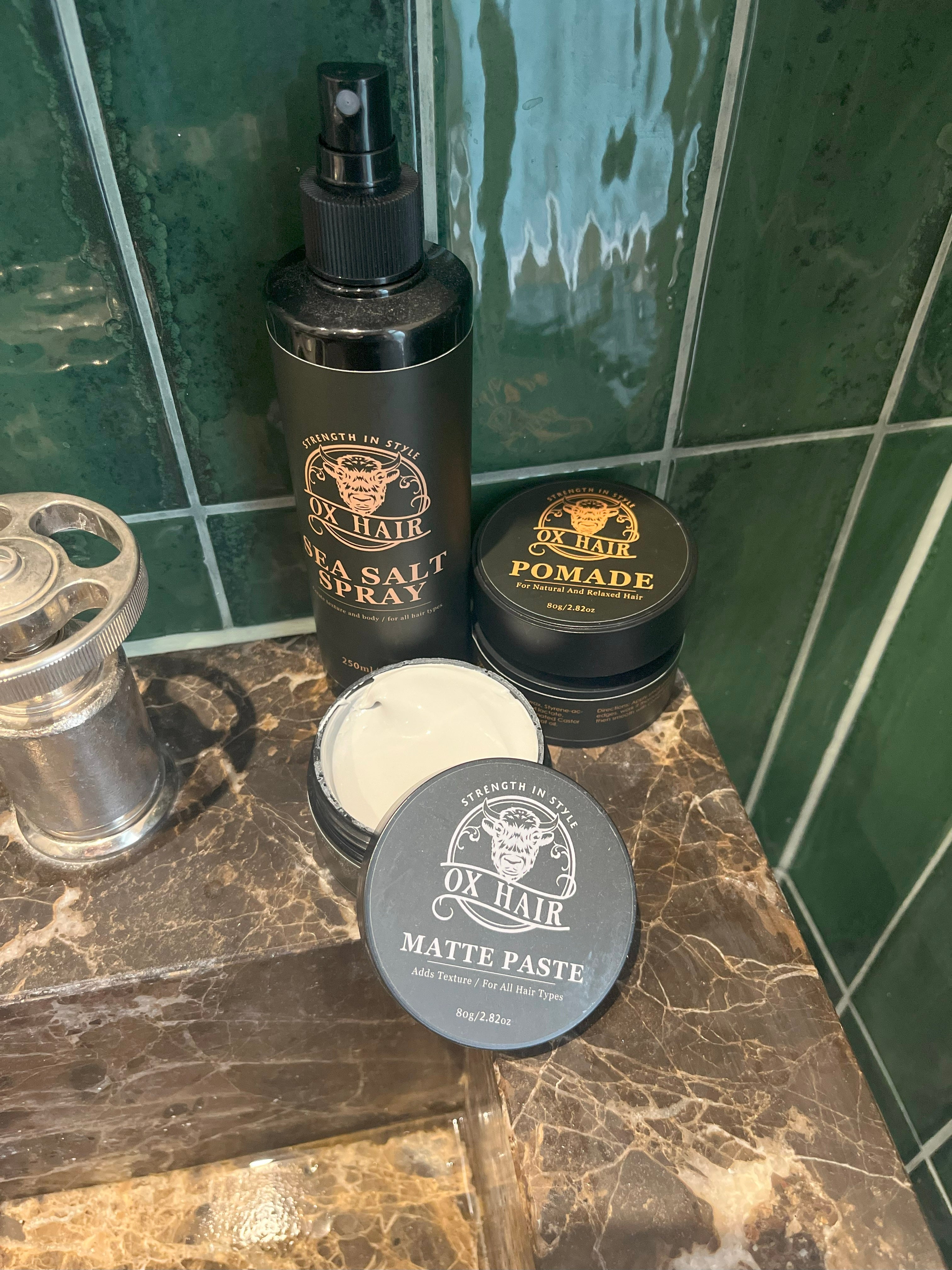 No Bull Pomade, Ox Sea Salt Spray, & Ox Mane Matte Paste BUNDLE
